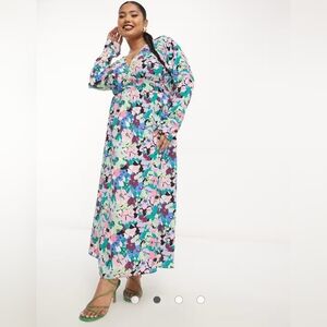 ASOS Floral Maxi Dress In Bright Vibrant Colors Vacation Party Cruise Plus Size